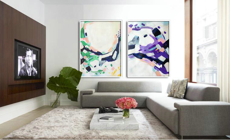 Hand Made Abstract Art,Set Of 2 Abstract Painting On Canvas,Original Abstract Painting Canvas Art,White.Dark Blue,Green,Purple.etc